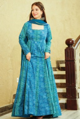 Blue Georgette Digital Print Anarkali Gown
