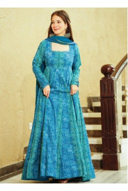 Blue Georgette Digital Print Anarkali Gown
