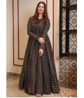 Coal Black Muslin Digital Print Indo Western Suit