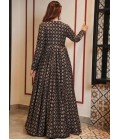 Coal Black Muslin Digital Print Indo Western Suit