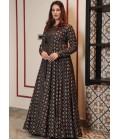 Coal Black Muslin Digital Print Indo Western Suit