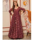 Maroon Muslin Digital Print Indo Western Suit