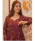 Maroon Muslin Digital Print Indo Western Suit