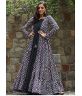 Black Muslin Digital Print Indo Western Suit