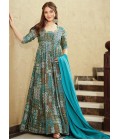 Sky Blue Rayon Digital Printed Anarkali Full Flared Gown