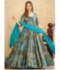 Sky Blue Rayon Digital Printed Anarkali Full Flared Gown