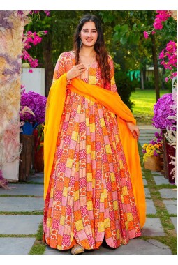Multicolor Rayon Digital Printed Anarkali Full Flared Gown