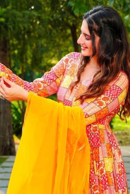 Multicolor Rayon Digital Printed Anarkali Full Flared Gown