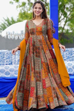 Multicolor Heavy Rayon Digital Printed Anarkali Full Flared Gown