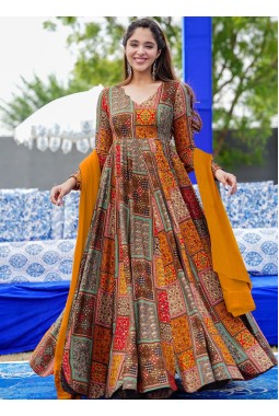 Multicolor Heavy Rayon Digital Printed Anarkali Full Flared Gown