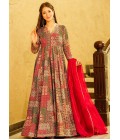 Red Rayon Digital Printed Anarkali Full Flared Gown