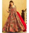 Red Rayon Digital Printed Anarkali Full Flared Gown