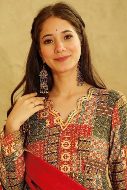 Red Rayon Digital Printed Anarkali Full Flared Gown