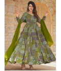 Green Rayon Digital Printed Anarkali Full Flared Gown