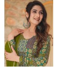 Green Rayon Digital Printed Anarkali Full Flared Gown