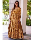 Mustard Rayon Digital Printed Anarkali Full Flared Gown