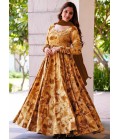 Mustard Rayon Digital Printed Anarkali Full Flared Gown