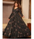 Black Rayon Digital Printed Anarkali Full Flared Gown