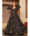 Black Rayon Digital Printed Anarkali Full Flared Gown