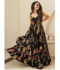 Black Rayon Digital Printed Anarkali Gown