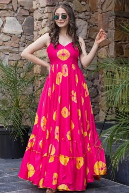 Pink Rayon Digital Printed Anarkali Gown