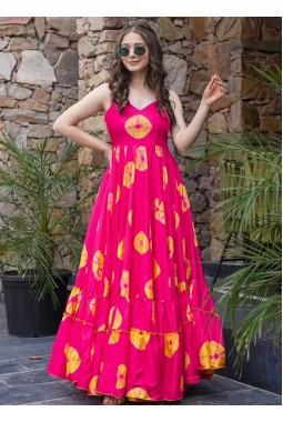 Pink Rayon Digital Printed Anarkali Gown