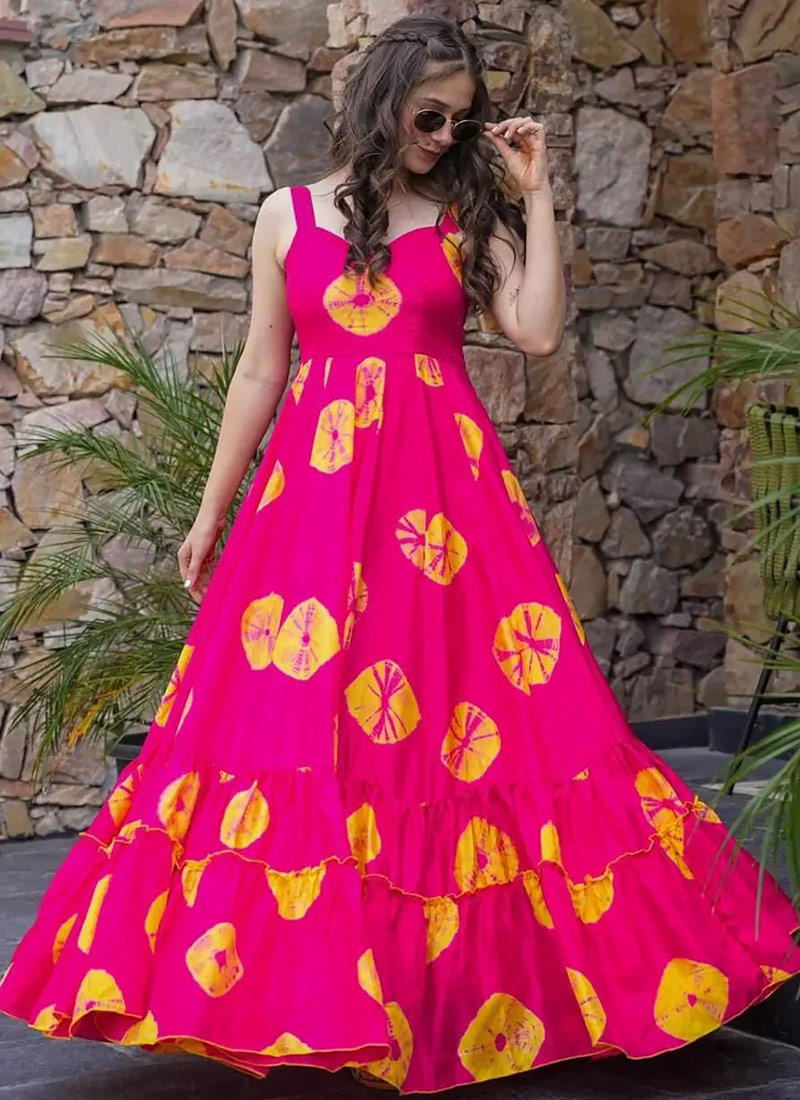 Pink Rayon Digital Printed Anarkali Gown