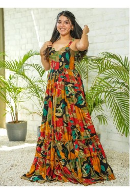 Multicolor Rayon Digital Printed Anarkali Gown