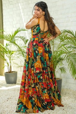 Multicolor Rayon Digital Printed Anarkali Gown