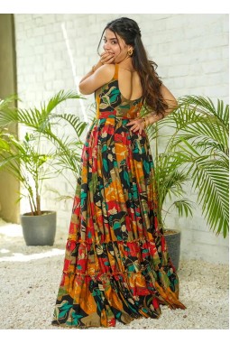 Multicolor Rayon Digital Printed Anarkali Gown