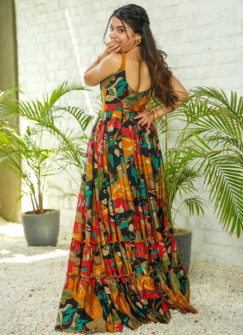 Multicolor Rayon Digital Printed Anarkali Gown