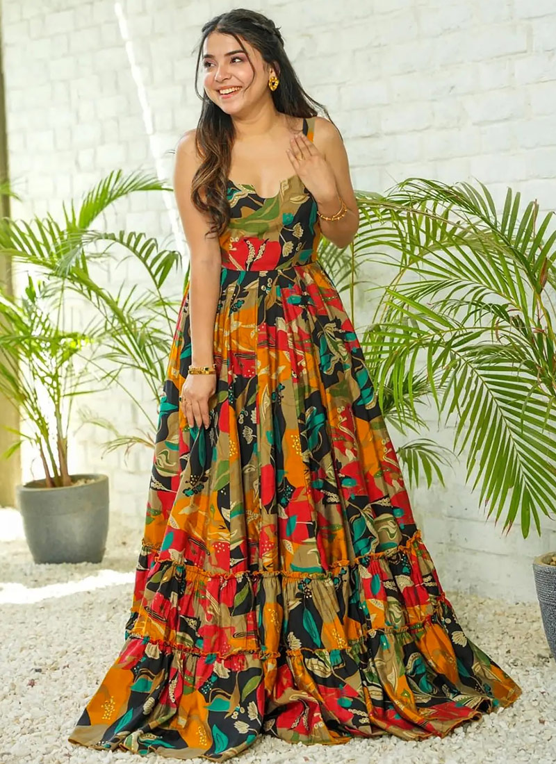 Multicolor Rayon Digital Printed Anarkali Gown