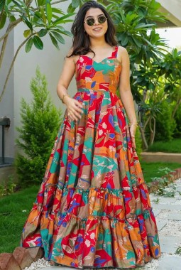 Multicolor Heavy Rayon Digital Printed Anarkali Gown
