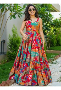 Multicolor Heavy Rayon Digital Printed Anarkali Gown