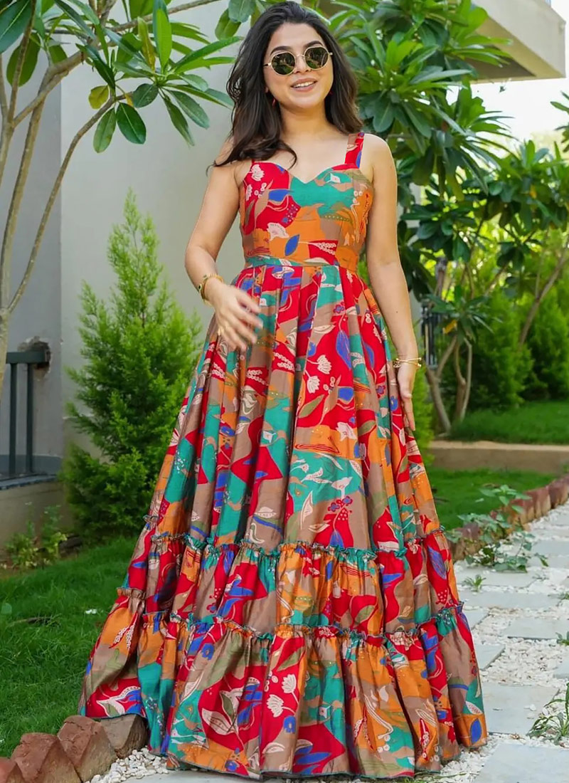 Multicolor Heavy Rayon Digital Printed Anarkali Gown