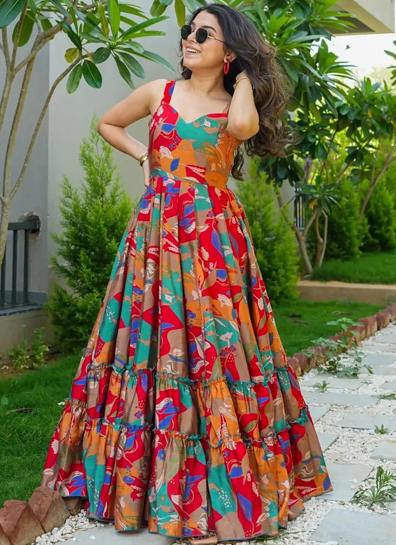 Multicolor Heavy Rayon Digital Printed Anarkali Gown