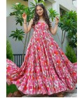 Baby Pink Rayon Digital Printed Anarkali Gown