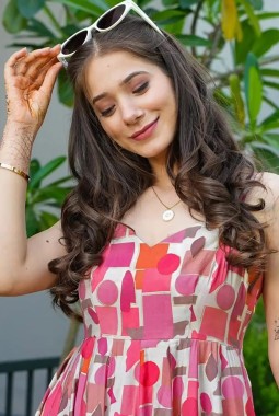 Baby Pink Rayon Digital Printed Anarkali Gown