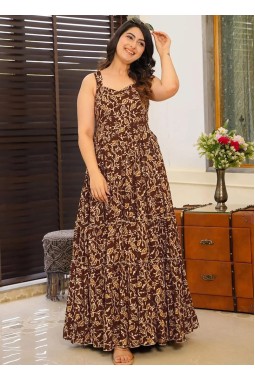 Brown Rayon Digital Printed Anarkali Gown