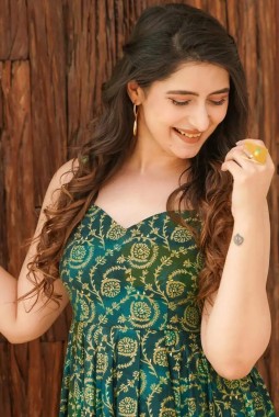 Green Rayon Digital Printed Anarkali Gown