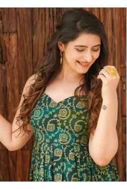 Green Rayon Digital Printed Anarkali Gown