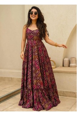 Purple Rayon Digital Printed Anarkali Gown