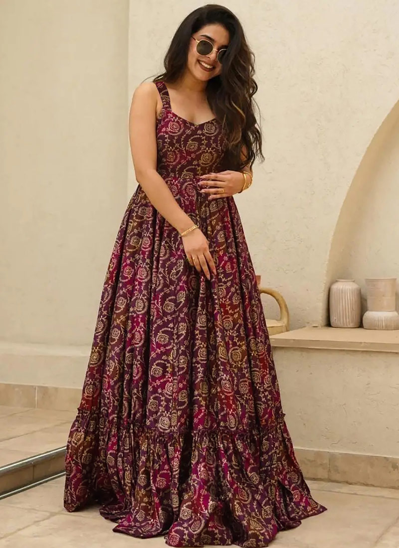 Purple Rayon Digital Printed Anarkali Gown