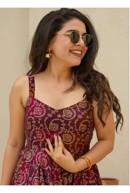 Purple Rayon Digital Printed Anarkali Gown