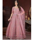 Peach Net Embroidered Designer Gown