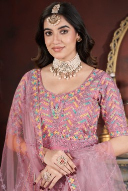 Peach Net Embroidered Designer Gown