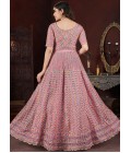 Peach Net Embroidered Designer Gown