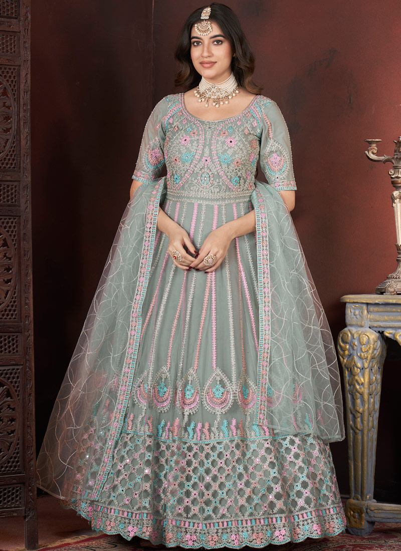 Pista Net Thread Embroidered Designer Gown