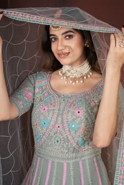 Pista Net Thread Embroidered Designer Gown