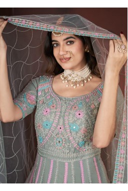 Pista Net Thread Embroidered Designer Gown